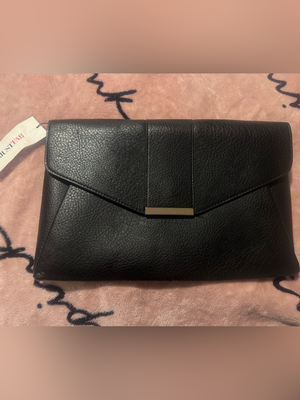 JustFab Black Envelope Clutch with Gold Accent